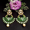 PARSHWAM Dark Green Glossy Meenakari Pearl Drop Jhumki
