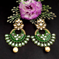 PARSHWAM Dark Green Glossy Meenakari Pearl Drop Jhumki