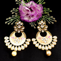 PARSHWAM Peach Glossy Meenakari Pearl Drop Jhumki