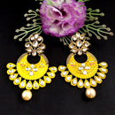 PARSHWAM Yellow Glossy Meenakari Pearl Drop Jhumki