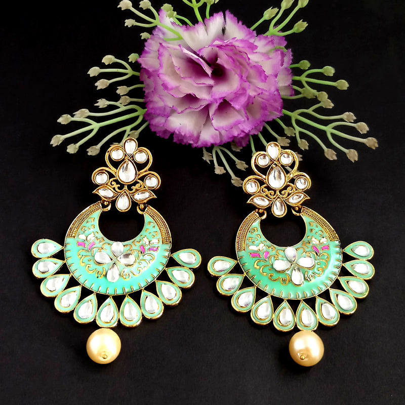 PARSHWAM Mint Green Glossy Meenakari Pearl Drop Jhumki