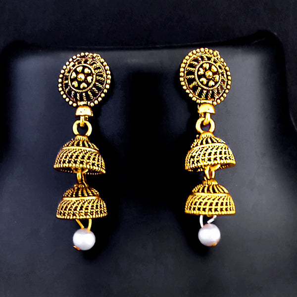 Tip Top Fashion Gold Plated Oxidized Pearl Drop Jhumki