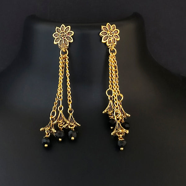 Kriaa Floral Gold Plated Black Pearls Danglers & Drops