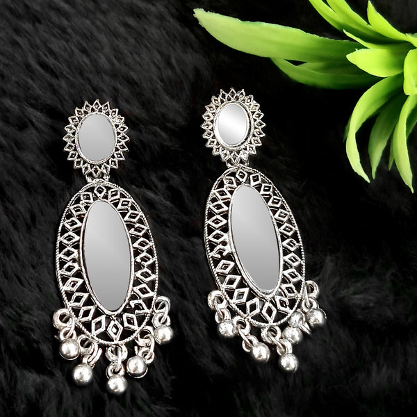 Jeweljunk Silver Plated Dangler Mirror Earring