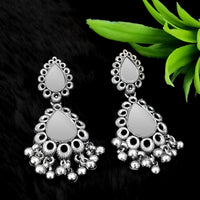 Jeweljunk Silver Plated Dangler Mirror Earring