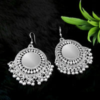 Jeweljunk Silver Plated Dangler Mirror Earring