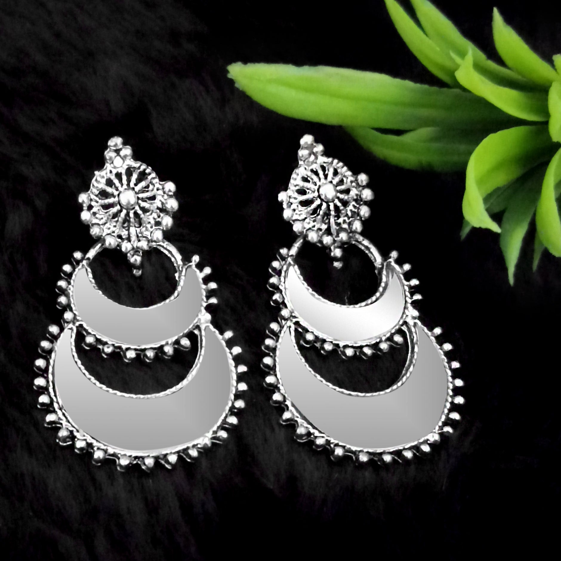 Jeweljunk Silver Plated Dangler Mirror Earring