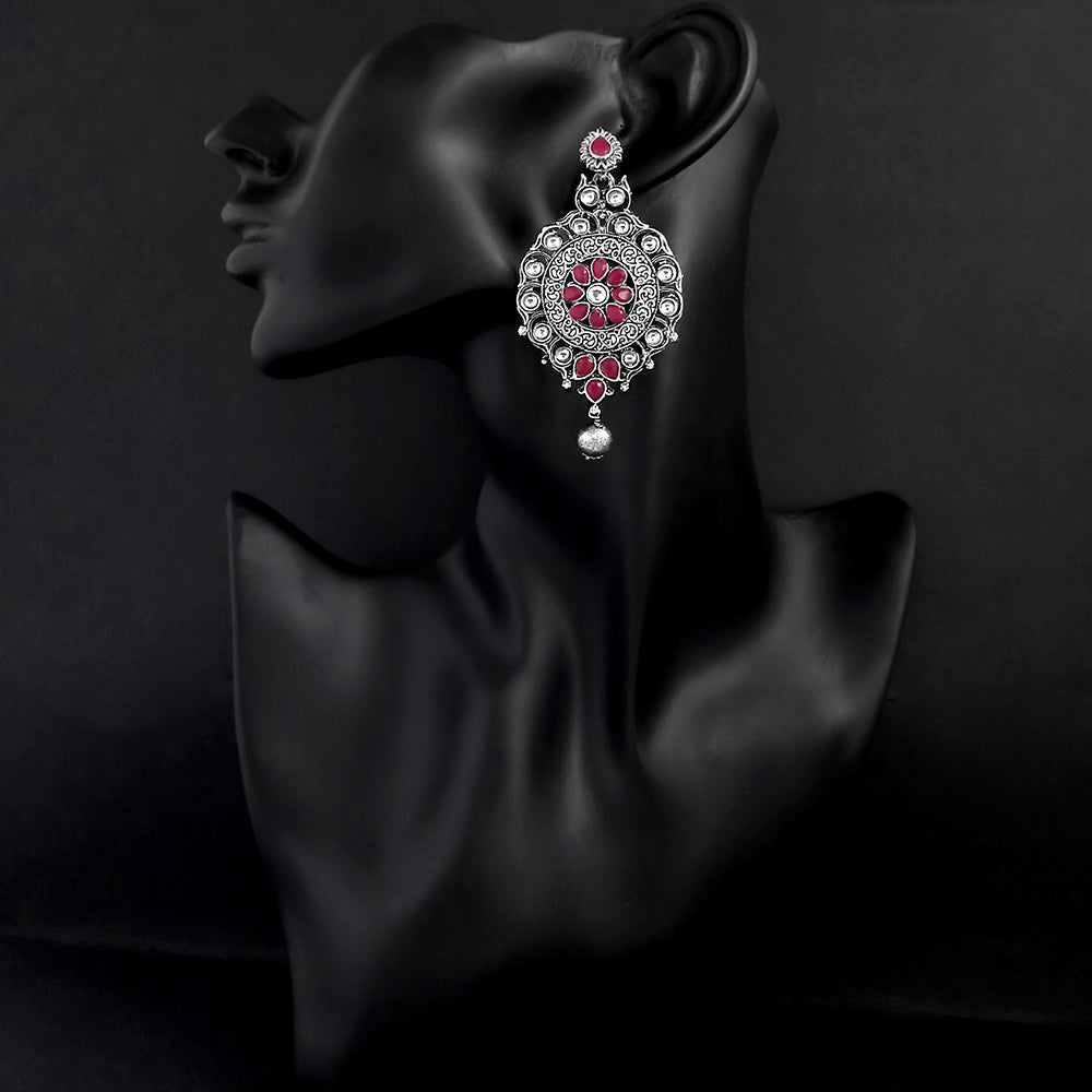 Jinu Arts Maroon Oxidised Plated Dangler Earrings