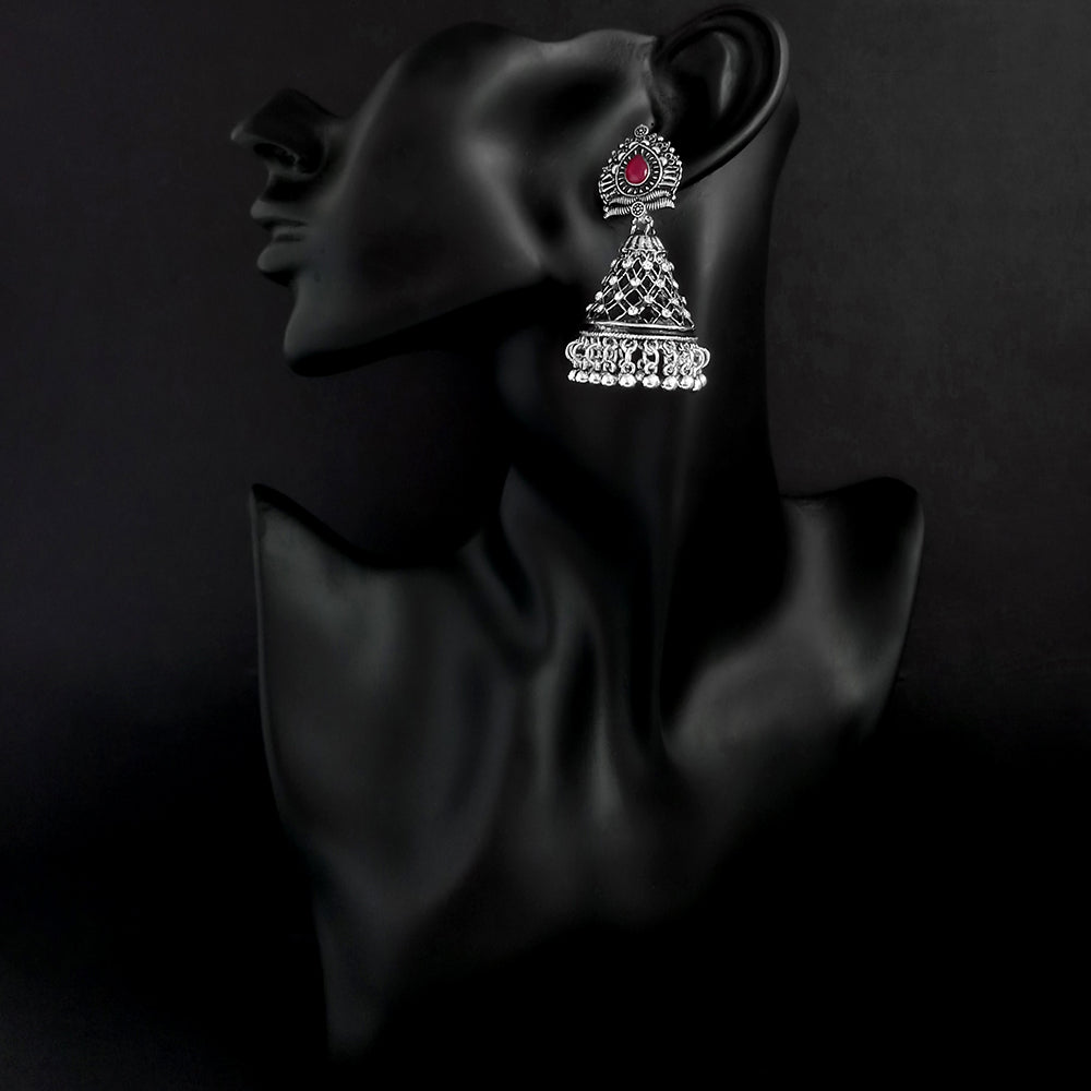 Jinu Arts Maroon Oxidised Plated Dangler Earrings