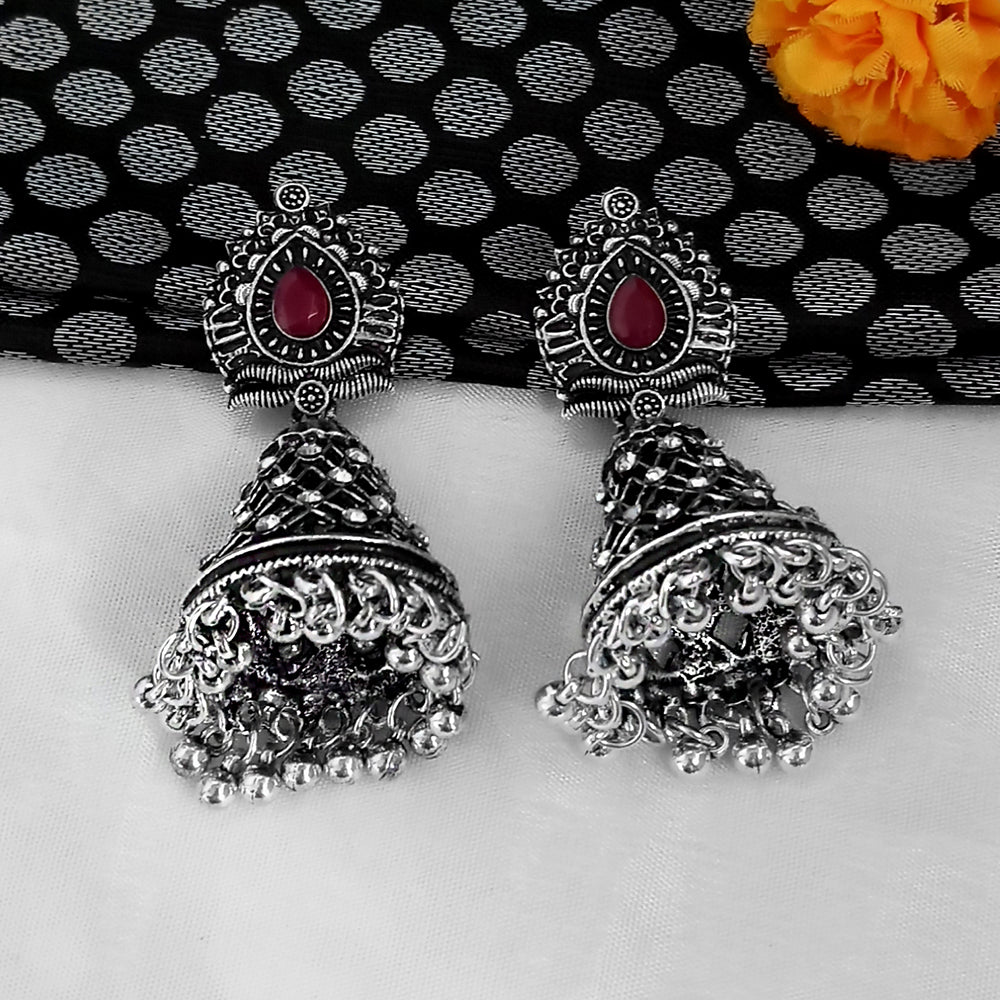 Jinu Arts Maroon Oxidised Plated Dangler Earrings