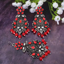 Jinu Arts Oxidised Plated Kundan and Beads Earrings with Maang Tikka