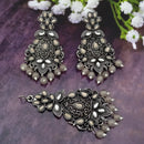 Jinu Arts Oxidised Plated Kundan and Beads Earrings with Maang Tikka