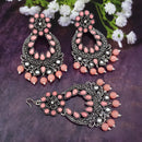 Jinu Arts Oxidised Plated Kundan and Beads Earrings with Maang Tikka