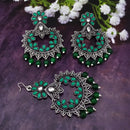 Jinu Arts Oxidised Plated Kundan and Beads Earrings with Maang Tikka