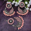 Jinu Arts Oxidised Plated Kundan and Beads Earrings with Maang Tikka