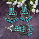 Jinu Arts Oxidised Plated Kundan and Beads Earrings With Maang Tikka