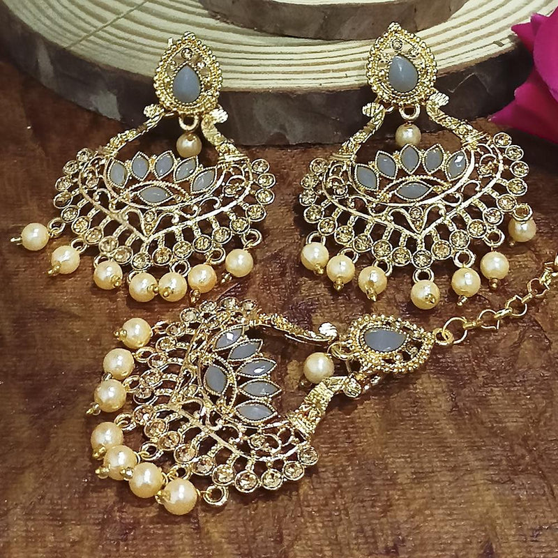 Adi Gold Plated Pink Kundan And Stone Earrings With Maang Tikka  - 1319207D