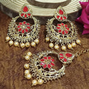 Adi Gold Plated Light Green Kundan And Stone Earrings With Maang Tikka  - 1319208A