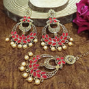 Adi Gold Plated Light Green Kundan And Stone Earrings With Maang Tikka  - 1319209A