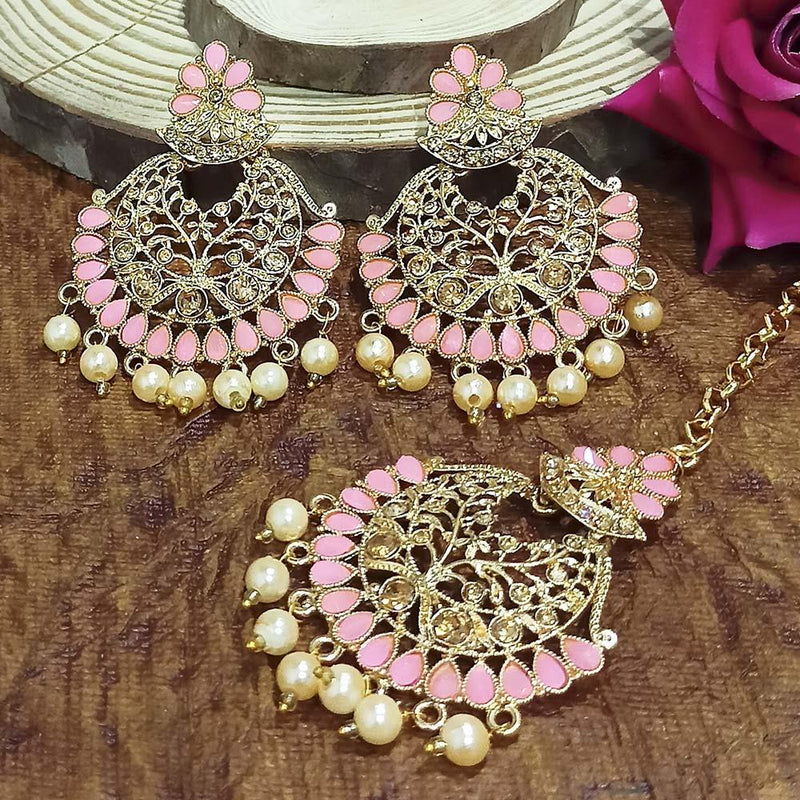 Adi Gold Plated Grey Kundan And Stone Earrings With Maang Tikka  - 1319212E