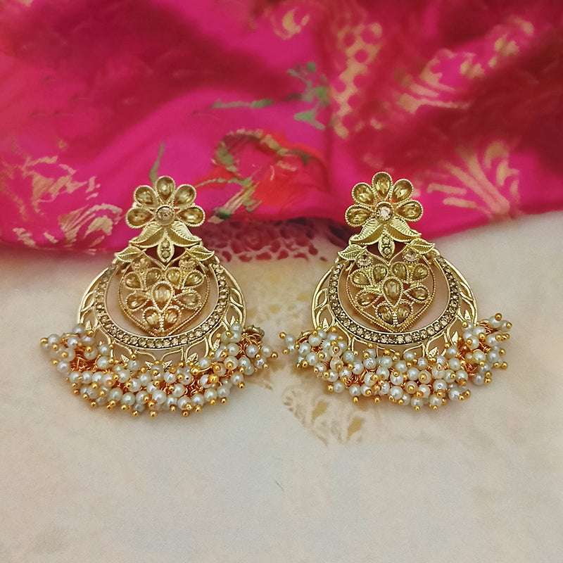 Adi Gold Plated Brown Kundan And Pearl Dangler Earrings