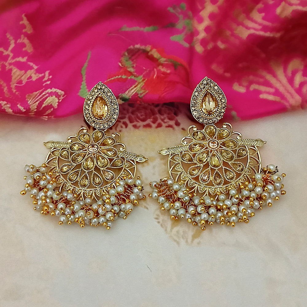 Adi Gold Plated Brown Kundan And Pearl Dangler Earrings