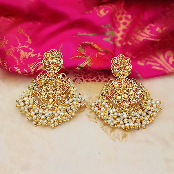 Adi Gold Plated Brown Kundan And Pearl Dangler Earrings