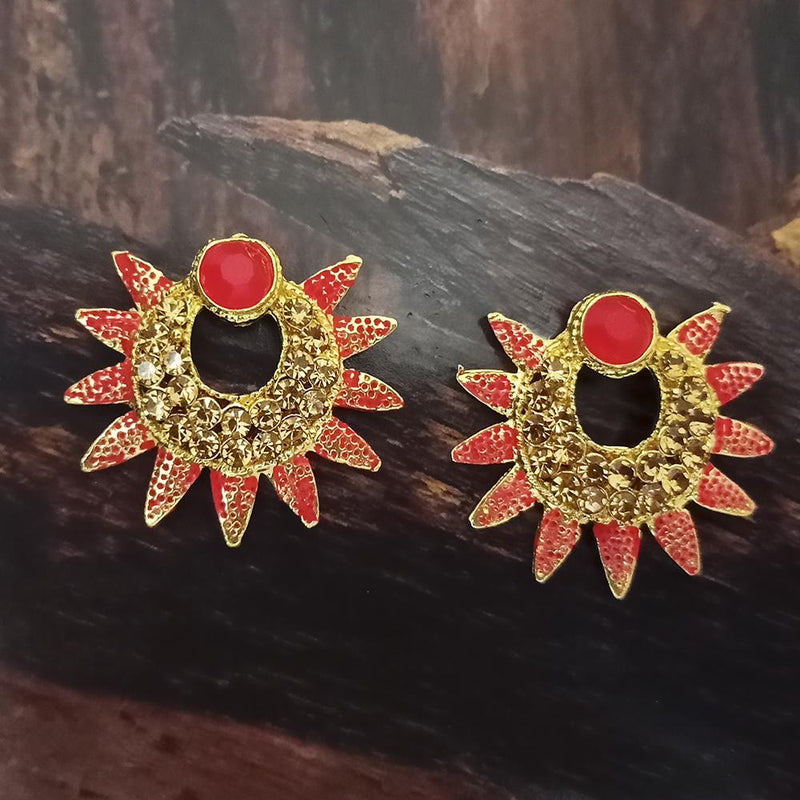 Earrings made of yellow 14K gold - flower with orange-red garnet, clear  zircons | Jewelry Eshop