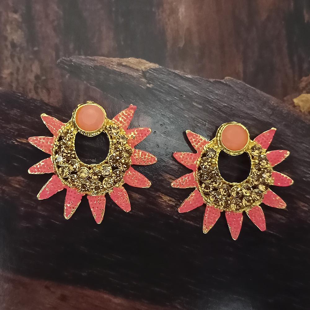 Adi Gold Plated Red Meenakari And Austrian Stone Stud Earrings