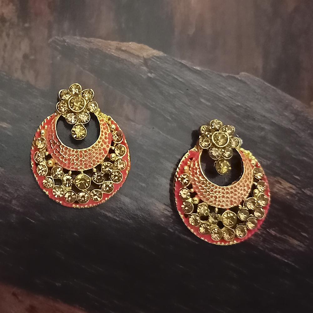 Adi Gold Plated Red Meenakari And Austrian Stone Stud Earrings