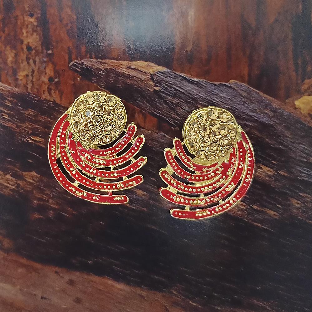 Adi Gold Plated Red Meenakari And Austrian Stone Stud Earrings