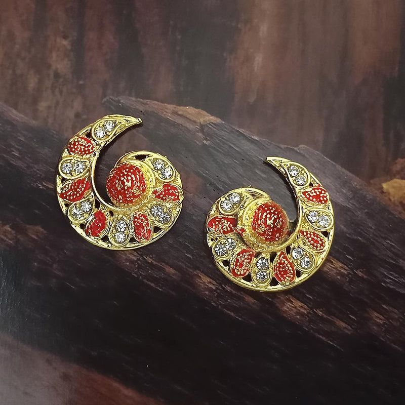 Adi Gold Plated Red Meenakari And Austrian Stone Stud Earrings  -  1319234A