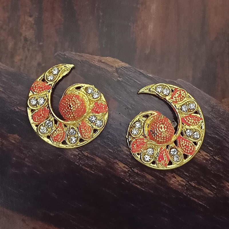 Adi Gold Plated Red Meenakari And Austrian Stone Stud Earrings  -  1319234A