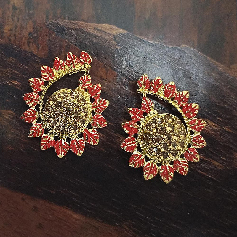 Gold Plated Silver Studs Studded with Pearls and Ruby like Red Stones