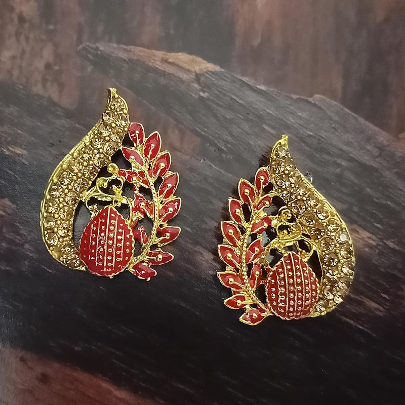 Adi Gold Plated Red Meenakari And Austrian Stone Stud Earrings  -  1319239A