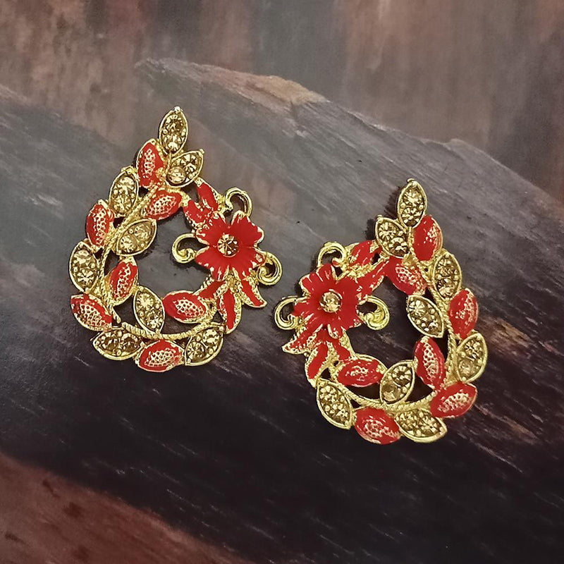Adi Gold Plated Red Meenakari And Austrian Stone Stud Earrings  -  1319241A