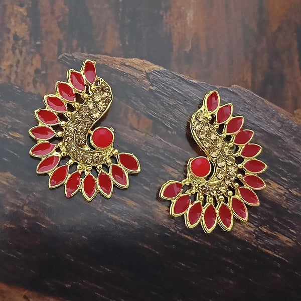 Adi Gold Plated Red Meenakari And Austrian Stone Stud Earrings  -  1319242A