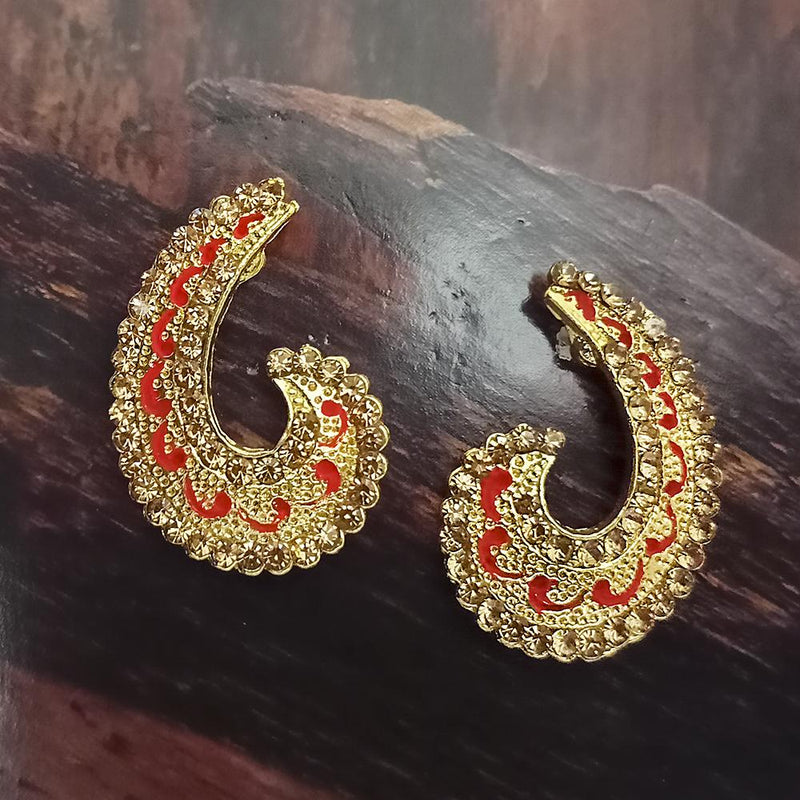 Adi Gold Plated Red Meenakari And Austrian Stone Stud Earrings  -  1319243A