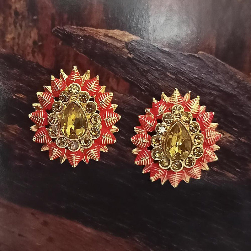 Adi Gold Plated Red Meenakari And Austrian Stone Stud Earrings  -  1319246A