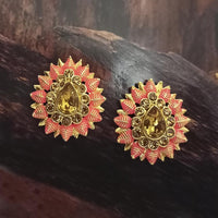 Adi Gold Plated Red Meenakari And Austrian Stone Stud Earrings  -  1319246A