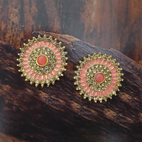 Adi Gold Plated Red Meenakari And Austrian Stone Stud Earrings  -  1319247A