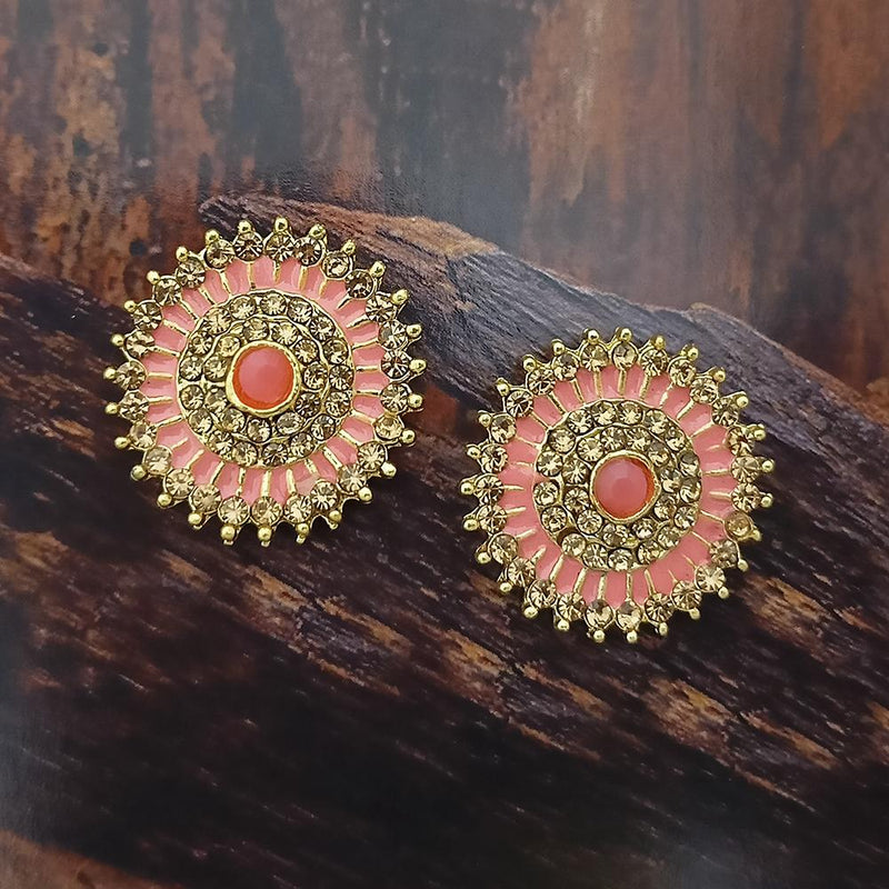 Adi Gold Plated Red Meenakari And Austrian Stone Stud Earrings  -  1319247A