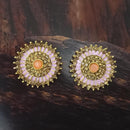 Adi Gold Plated Red Meenakari And Austrian Stone Stud Earrings  -  1319247A