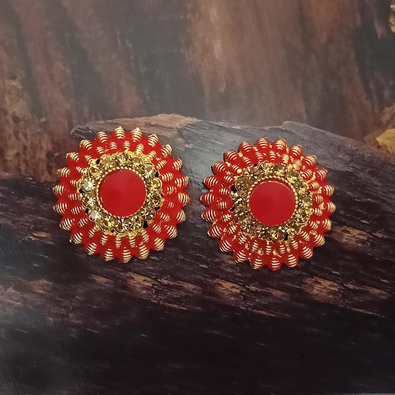 Adi Gold Plated Red Meenakari And Austrian Stone Stud Earrings  -  1319251A