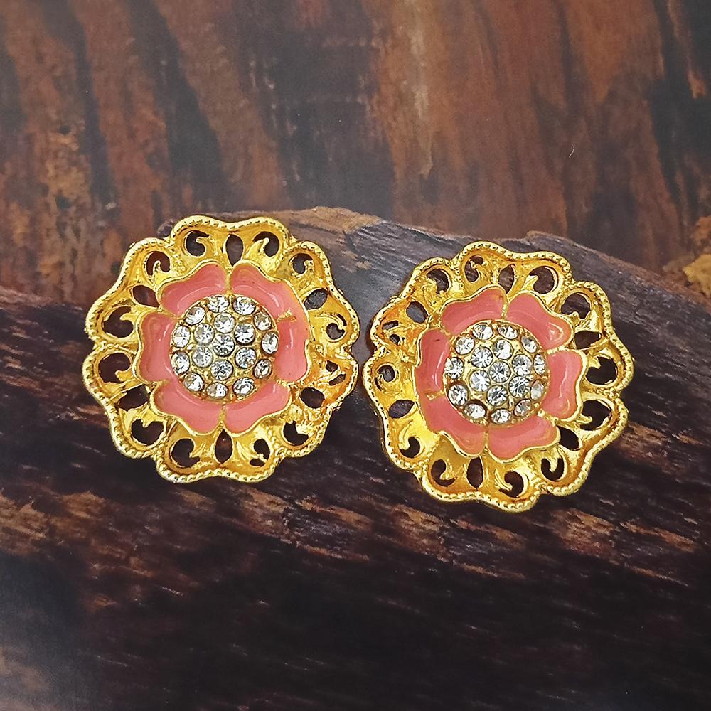 Adi Gold Plated Red Meenakari And Austrian Stone Stud Earrings  -  1319253A