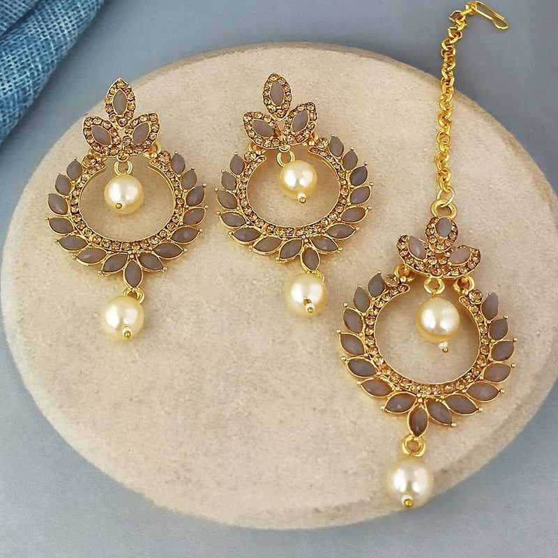 Adi Gold Plated Kundan And Austrian Stone Earrings With Maang Tikka  - 1319254