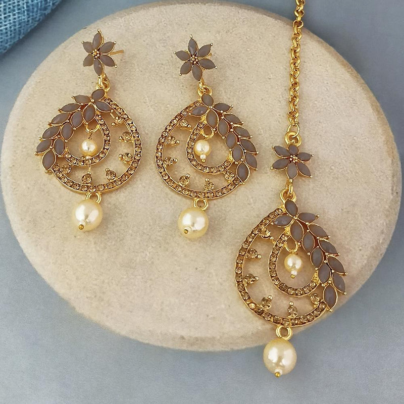 Adi Gold Plated Kundan And Austrian Stone Earrings With Maang Tikka  - 1319256