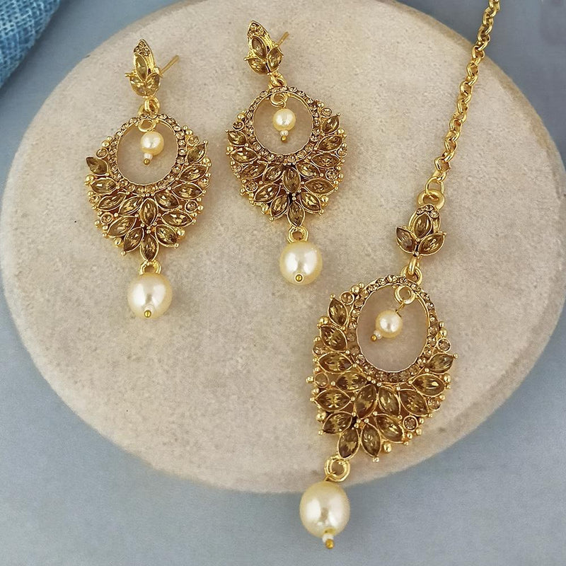 Adi Gold Plated Kundan And Austrian Stone Earrings With Maang Tikka  - 1319257