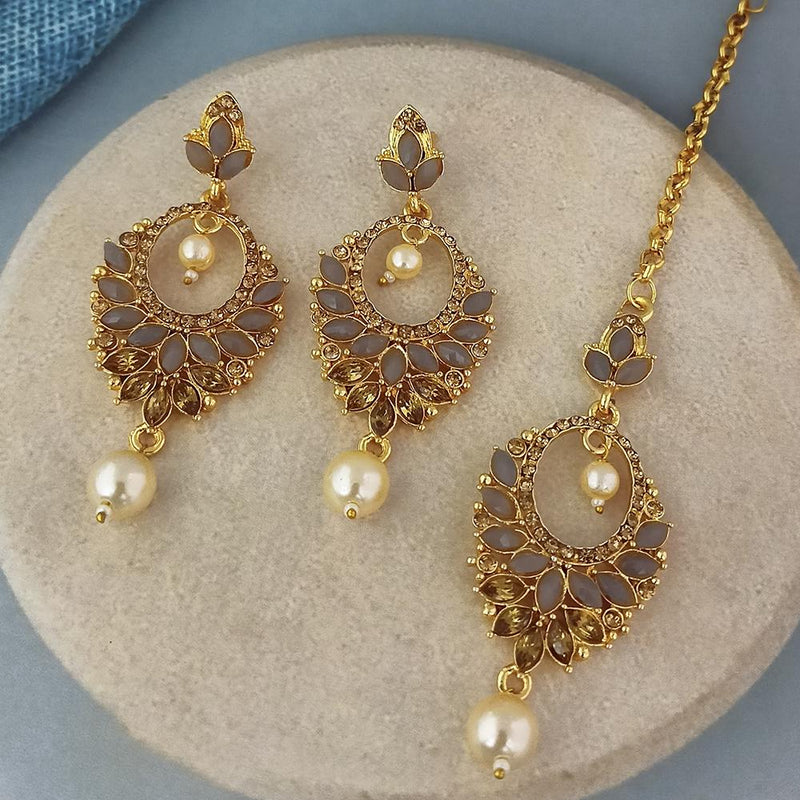 Adi Gold Plated Kundan And Austrian Stone Earrings With Maang Tikka  - 1319257