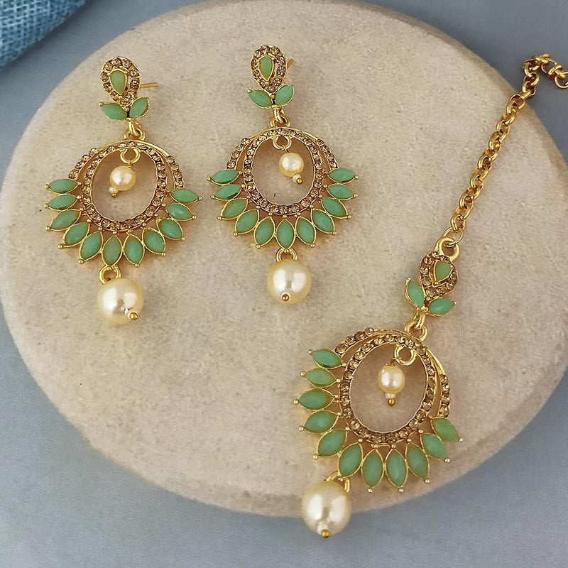 Adi Gold Plated Kundan And Austrian Stone Earrings With Maang Tikka  - 1319259